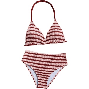 image:imageRoseSeek Girls Tie Dye Smocked 2 Piece Swimwear Sets Backless Halter Bikini Cute Brief Bathing SuitRed Striped