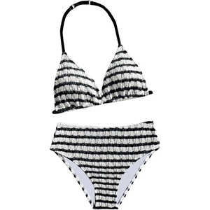 image:imageRoseSeek Girls Tie Dye Smocked 2 Piece Swimwear Sets Backless Halter Bikini Cute Brief Bathing SuitStriped Black and White