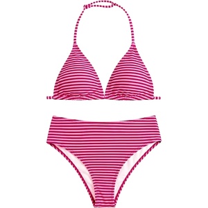 image:imageRoseSeek Girls Tie Dye Smocked 2 Piece Swimwear Sets Backless Halter Bikini Cute Brief Bathing SuitStriped Hot Pink