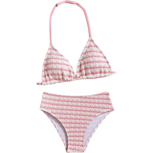 image:imageRoseSeek Girls Tie Dye Smocked 2 Piece Swimwear Sets Backless Halter Bikini Cute Brief Bathing SuitStriped Pink