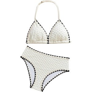 image:imageRoseSeek Girls Tie Dye Smocked 2 Piece Swimwear Sets Backless Halter Bikini Cute Brief Bathing SuitWhite and Black