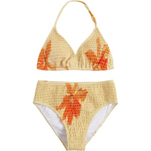 image:imageRoseSeek Girls Tie Dye Smocked 2 Piece Swimwear Sets Backless Halter Bikini Cute Brief Bathing SuitYellow