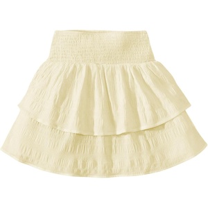 image:imageRoseSeek Girls Tiered Layer Shirred Boho Smocked Skirts Casual Cute High Waisted Pleated Ruffle Flowy Elastic SkirtsApricot