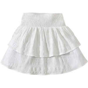 image:imageRoseSeek Girls Tiered Layer Shirred Boho Smocked Skirts Casual Cute High Waisted Pleated Ruffle Flowy Elastic SkirtsWhite