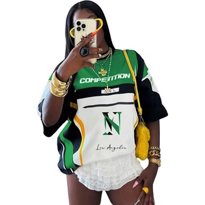 image:imageRoseSeek Jersey Shirts for Women Graphic Color Block Racing T Shirt Short Sleeve Crewneck Football Jerseys TShirtGreen and White
