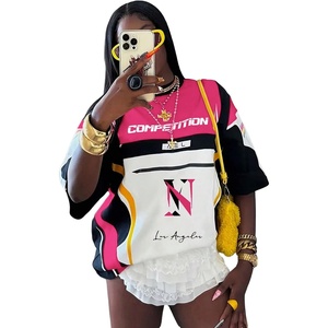 image:imageRoseSeek Jersey Shirts for Women Graphic Color Block Racing T Shirt Short Sleeve Crewneck Football Jerseys TShirtHot Pink