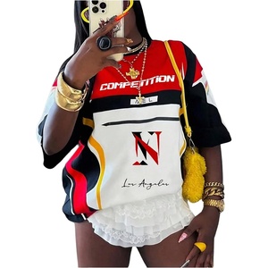 image:imageRoseSeek Jersey Shirts for Women Graphic Color Block Racing T Shirt Short Sleeve Crewneck Football Jerseys TShirtRed and White