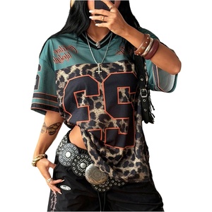 image:imageRoseSeek Jersey Shirts for Women Number Graphic Print Mesh Color Block V Neck Short Sleeve Football Jerseys TShirtArmy Green