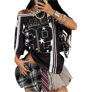 image:imageRoseSeek Jersey Shirts for Women Number Graphic Print Mesh Color Block V Neck Short Sleeve Football Jerseys TShirtBlack White
