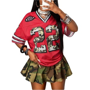 image:imageRoseSeek Jersey Shirts for Women Number Graphic Print Mesh Color Block V Neck Short Sleeve Football Jerseys TShirtCamo Red