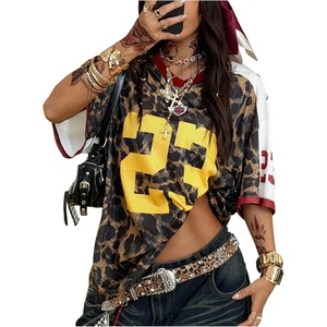 image:imageRoseSeek Jersey Shirts for Women Number Graphic Print Mesh Color Block V Neck Short Sleeve Football Jerseys TShirtCheetah Brown