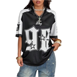 image:imageRoseSeek Jersey Shirts for Women Number Graphic Print Mesh Color Block V Neck Short Sleeve Football Jerseys TShirtMesh Black and White