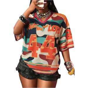 image:imageRoseSeek Jersey Shirts for Women Number Graphic Print Mesh Color Block V Neck Short Sleeve Football Jerseys TShirtMulticolor Camo