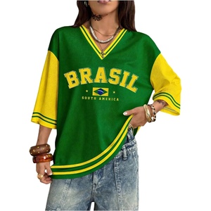 image:imageRoseSeek Jersey Shirts for Women Number Graphic Print Mesh Color Block V Neck Short Sleeve Football Jerseys TShirtMulticolor Green