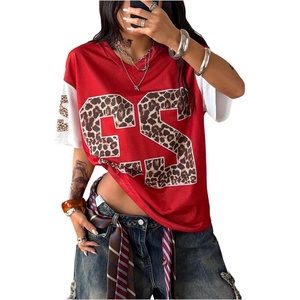image:imageRoseSeek Jersey Shirts for Women Number Graphic Print Mesh Color Block V Neck Short Sleeve Football Jerseys TShirtMulticolor Red