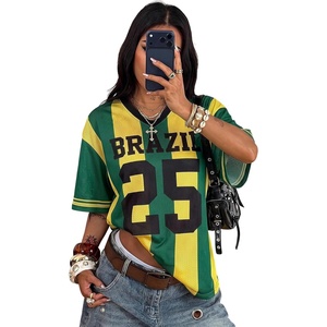 image:imageRoseSeek Jersey Shirts for Women Number Graphic Print Mesh Color Block V Neck Short Sleeve Football Jerseys TShirtNumber Yellow Green