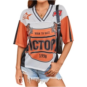 image:imageRoseSeek Jersey Shirts for Women Number Graphic Print Mesh Color Block V Neck Short Sleeve Football Jerseys TShirtOrange