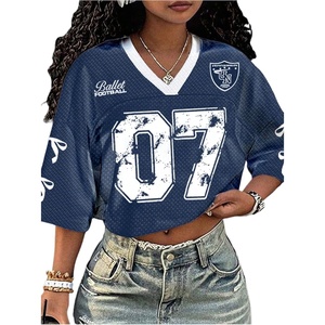 image:imageRoseSeek Jersey Shirts for Women Number Print V Neck Mesh Cropped Jersey Y2k Oversized Tshirts StreetwearRoyal Blue