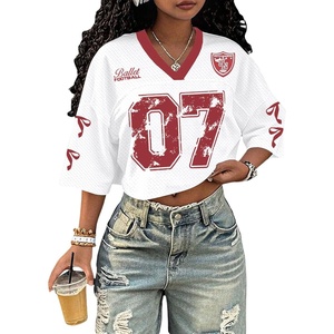 image:imageRoseSeek Jersey Shirts for Women Number Print V Neck Mesh Cropped Jersey Y2k Oversized Tshirts StreetwearWhite