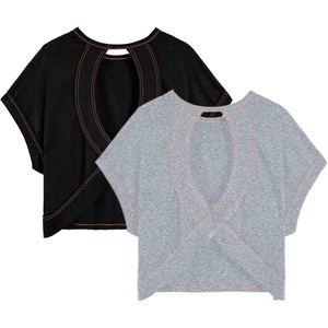 image:imageRoseSeek Womens 2 Packs Open Back Tops Criss Cross Cut Out Summer Casual T Shirt Crewneck Short Sleeve Backless TeeBlack and Grey