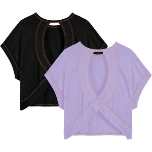 image:imageRoseSeek Womens 2 Packs Open Back Tops Criss Cross Cut Out Summer Casual T Shirt Crewneck Short Sleeve Backless TeeBlack and Light Purple