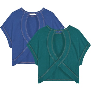 image:imageRoseSeek Womens 2 Packs Open Back Tops Criss Cross Cut Out Summer Casual T Shirt Crewneck Short Sleeve Backless TeeBlue and Green