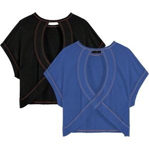 image:imageRoseSeek Womens 2 Packs Open Back Tops Criss Cross Cut Out Summer Casual T Shirt Crewneck Short Sleeve Backless TeeDeep Blue and Black