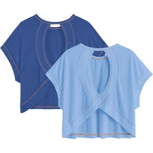 image:imageRoseSeek Womens 2 Packs Open Back Tops Criss Cross Cut Out Summer Casual T Shirt Crewneck Short Sleeve Backless TeeDeep Blue and Light Blue