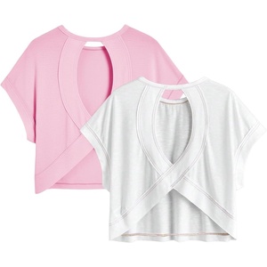 image:imageRoseSeek Womens 2 Packs Open Back Tops Criss Cross Cut Out Summer Casual T Shirt Crewneck Short Sleeve Backless TeeMulticolor