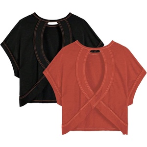 image:imageRoseSeek Womens 2 Packs Open Back Tops Criss Cross Cut Out Summer Casual T Shirt Crewneck Short Sleeve Backless TeePure Black and Red