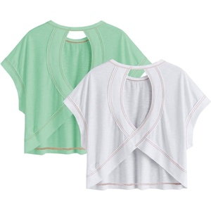 image:imageRoseSeek Womens 2 Packs Open Back Tops Criss Cross Cut Out Summer Casual T Shirt Crewneck Short Sleeve Backless TeeWhite and Light Green