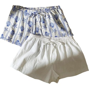 image:imageRoseSeek Womens 2 Packs Striped Linen Mini Shorts Drawstring Waist Button Front Lounge ShortsBlue Pattern