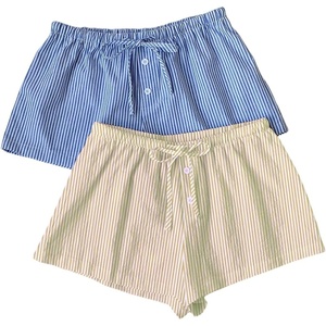 image:imageRoseSeek Womens 2 Packs Striped Linen Mini Shorts Drawstring Waist Button Front Lounge ShortsBlue and Yellow