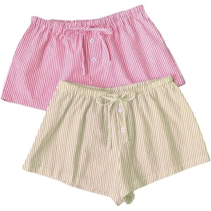 image:imageRoseSeek Womens 2 Packs Striped Linen Mini Shorts Drawstring Waist Button Front Lounge ShortsPink and Yellow