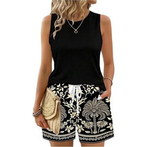 image:imageRoseSeek Womens 2 Piece Beach Vacation Clothes Floral Tank Top and Shorts Set Tropical Summer OutfitsBlack