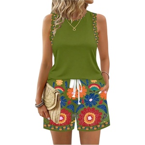 image:imageRoseSeek Womens 2 Piece Beach Vacation Clothes Floral Tank Top and Shorts Set Tropical Summer OutfitsDark Green