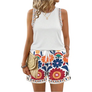 image:imageRoseSeek Womens 2 Piece Beach Vacation Clothes Floral Tank Top and Shorts Set Tropical Summer OutfitsSolid White