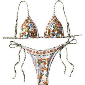 image:imageRoseSeek Womens 2 Piece Bikini Fruits Plaid Graphic Tie Back Bras and Bow Knot Side Thongs Beach OutfitsMulticolor