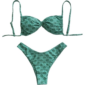 image:imageRoseSeek Womens 2 Piece Bikini Sets Geometrical Floral Print Twist Front Bras and High Waisted Thongs SwimwearMulticolor