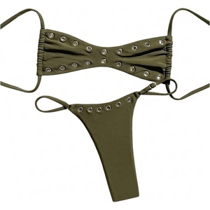 image:imageRoseSeek Womens 2 Piece Bikini Sets Grommet Eyelet Bra Thong Bathing Suit Summer Swimsuit SetArmy Green