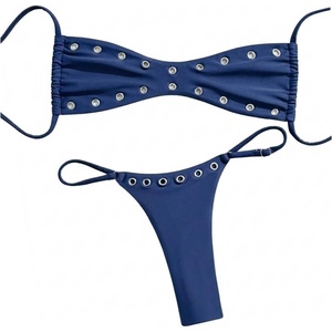 image:imageRoseSeek Womens 2 Piece Bikini Sets Grommet Eyelet Bra Thong Bathing Suit Summer Swimsuit SetBlue