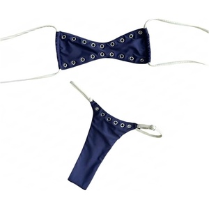 image:imageRoseSeek Womens 2 Piece Bikini Sets Grommet Eyelet Bra Thong Bathing Suit Summer Swimsuit SetDeep Blue