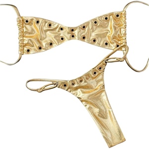 image:imageRoseSeek Womens 2 Piece Bikini Sets Grommet Eyelet Bra Thong Bathing Suit Summer Swimsuit SetGold
