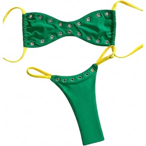 image:imageRoseSeek Womens 2 Piece Bikini Sets Grommet Eyelet Bra Thong Bathing Suit Summer Swimsuit SetMulticolor Green