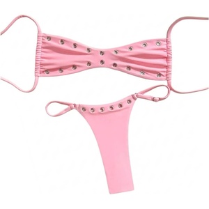 image:imageRoseSeek Womens 2 Piece Bikini Sets Grommet Eyelet Bra Thong Bathing Suit Summer Swimsuit SetPink