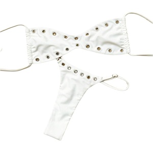image:imageRoseSeek Womens 2 Piece Bikini Sets Grommet Eyelet Bra Thong Bathing Suit Summer Swimsuit SetWhite