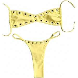 image:imageRoseSeek Womens 2 Piece Bikini Sets Grommet Eyelet Bra Thong Bathing Suit Summer Swimsuit SetYellow