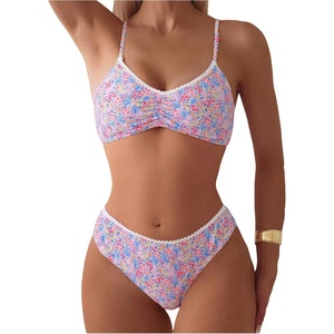 image:imageRoseSeek Womens 2 Piece Floral Bikini Sets V Neck Bras and Mid Rise Panties Swimwear Beach WearMulticolor