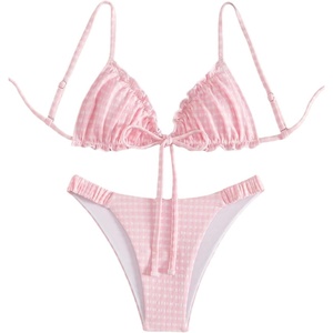 image:imageRoseSeek Womens 2 Piece Gingham Bikini Sets Tie Front Frill Bathing Suit Set Wireless Padded SwimsuitPink