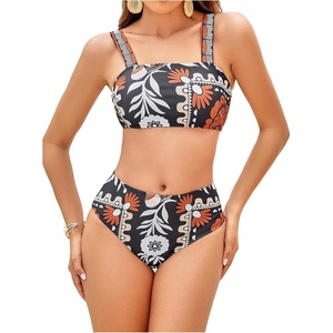 image:imageRoseSeek Womens 2 Piece High Waisted Bikini Sets Graphic Wireless Bathing Suit Padded Beach SwimsuitsMulticolor Black